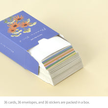 Load image into Gallery viewer, Monolike Day-by-day Card, Olivia’s Flowers Ver.2 - Mix 36 Mini Postcards, 36 envelopes, 36 stickers Package