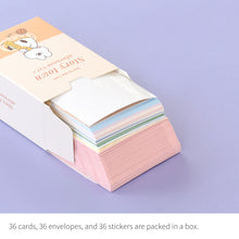 Load image into Gallery viewer, モノライク デイバイデー カード ストーリータウン午後 Ver.1 Day-by-day card, Story town afternoon Ver.1 カード - 36枚 封筒 36枚 ステッカー 36個セット ミニデザイン お祝いカード 感謝カード