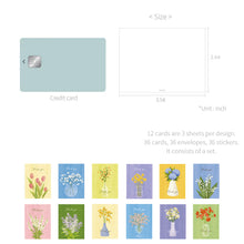 Load image into Gallery viewer, Monolike Day-by-day Card, Thank you - Olivia's Flowers Series.1 - Mix 36 Mini Postcards, 36 envelopes, 36 stickers Package