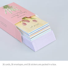 Load image into Gallery viewer, Monolike Day-by-day Card, Thank you - Olivia's Flowers Series.1 - Mix 36 Mini Postcards, 36 envelopes, 36 stickers Package
