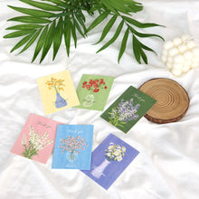 Load image into Gallery viewer, Monolike Day-by-day Card, Thank you - Olivia's Flowers Series.1 - Mix 36 Mini Postcards, 36 envelopes, 36 stickers Package