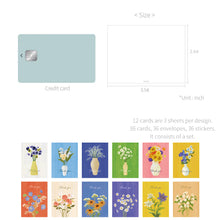 Load image into Gallery viewer, Monolike Day-by-day Card, Thank you - Olivia's Flowers Series.2 - Mix 36 Mini Postcards, 36 envelopes, 36 stickers Package