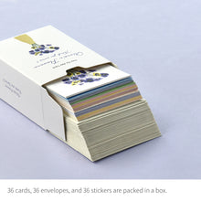 Load image into Gallery viewer, Monolike Day-by-day Card, Thank you - Olivia's Flowers Series.2 - Mix 36 Mini Postcards, 36 envelopes, 36 stickers Package