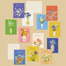 Load image into Gallery viewer, Monolike Day-by-day Card, Thank you - Olivia's Flowers Series.2 - Mix 36 Mini Postcards, 36 envelopes, 36 stickers Package