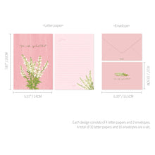 Load image into Gallery viewer, Monolike Olivia's Flowers Letter Paper and Envelopes Set - 8Type, 32 Letter Paper + 16 Envelopes