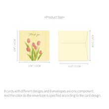 Load image into Gallery viewer, Monolike PAPER THINGS S, Olivia's Flowers 8P A SET - Greeting card, Folding card, Cards Assortment, Birthday, Thinking of You, 8 cards + 8envelopes, 100x100mm