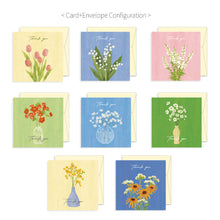 Load image into Gallery viewer, Monolike PAPER THINGS S, Olivia's Flowers 8P A SET - Greeting card, Folding card, Cards Assortment, Birthday, Thinking of You, 8 cards + 8envelopes, 100x100mm