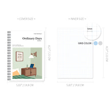 Load image into Gallery viewer, Monolike Ordinary days Grid Spiral Notebook, Bedroom - Hardcover 5.83 x 8.27inch 128 Page