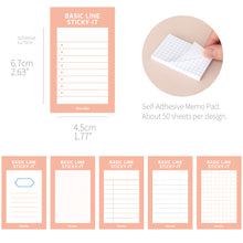 Load image into Gallery viewer, Monolike Basic Line Orange Sticky-it - 6p Set Self-Adhesive Memo Pad 50 Sheets