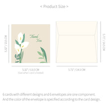 Load image into Gallery viewer, Monolike PAPER THINGS L , Thank you Blossom 6P A SET - Greeting card, Folding card, Cards Assortment, Birthday, Thinking of You, 6 cards + 6envelopes, 135x135mm