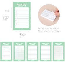 Load image into Gallery viewer, Monolike Basic Line Green Sticky-it - 6p Set Self-Adhesive Memo Pad 50 Sheets