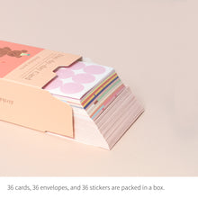 Load image into Gallery viewer, Monolike Day-by-day Card, Birthday party - Mix 36 Mini Postcards, 36 envelopes, 36 stickers Package