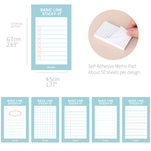 Load image into Gallery viewer, Monolike Basic Line Blue Sticky-it - 6p Set Self-Adhesive Memo Pad 50 Sheets
