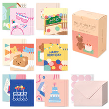 Load image into Gallery viewer, Monolike Day-by-day Card, Birthday party - Mix 36 Mini Postcards, 36 envelopes, 36 stickers Package