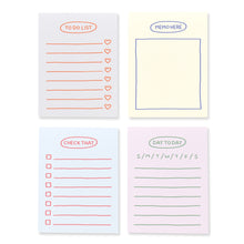 Load image into Gallery viewer, Monolike Memopad Sketch Planning design SET - 4 Packs, 4 Different Designs, 100 Sheets Per Pad, Total 400 Sheets, Note pads, Writing pads, 3.15 x 4.17 Inches