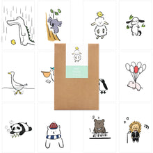 Load image into Gallery viewer, Monolike Buddy Postcards - mix 12 pack, unique and cute 12 animal postcards