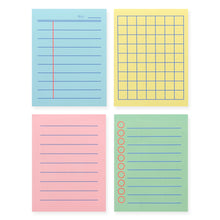 Load image into Gallery viewer, Monolike Memopad Boldline Color design SET - 4 Packs, 4 Different Designs, 100 Sheets Per Pad, Total 400 Sheets, Note pads, Writing pads, 3.15 x 4.17 Inches