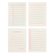 Load image into Gallery viewer, Monolike Memopad Boldline design SET - 4 Packs, 4 Different Designs, 100 Sheets Per Pad, Total 400 Sheets, Note pads, Writing pads, 3.15 x 4.17 Inches