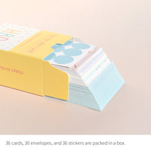 Load image into Gallery viewer, Monolike Day-by-day Card, Happy birthday ver.2 - Mix 36 Mini Postcards, 36 envelopes, 36 stickers Package