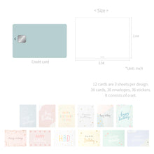 Load image into Gallery viewer, Monolike Day-by-day Card, Happy birthday ver.2 - Mix 36 Mini Postcards, 36 envelopes, 36 stickers Package