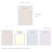 Load image into Gallery viewer, Monolike Memopad Sketch Planning design SET - 4 Packs, 4 Different Designs, 100 Sheets Per Pad, Total 400 Sheets, Note pads, Writing pads, 3.15 x 4.17 Inches