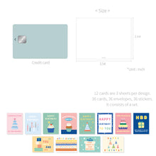 Load image into Gallery viewer, Monolike Day-by-day Card, Pop pop birthday Ver.1 - Mix 36 Mini Postcards, 36 envelopes, 36 stickers Package
