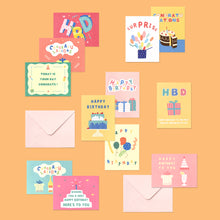 Load image into Gallery viewer, Monolike Day-by-day Card, Pop pop birthday Ver.2 - Mix 36 Mini Postcards, 36 envelopes, 36 stickers Package