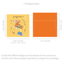 Load image into Gallery viewer, Monolike PAPER THINGS L , Happy and Lucky Birthday 6P A SET - Greeting card, Folding card, Cards Assortment, Birthday, Thinking of You, 6 cards + 6envelopes, 135x135mm