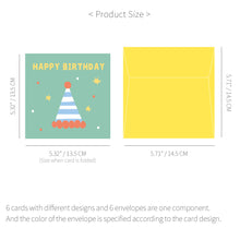 Load image into Gallery viewer, Monolike PAPER THINGS L , POP POP BIRTHDAY 6P A SET - Greeting card, Folding card, Cards Assortment, Birthday, Thinking of You, 6 cards + 6envelopes, 135x135mm
