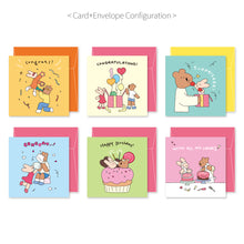 Load image into Gallery viewer, Monolike PAPER THINGS L , Happy and Lucky Birthday 6P A SET - Greeting card, Folding card, Cards Assortment, Birthday, Thinking of You, 6 cards + 6envelopes, 135x135mm