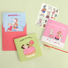 Load image into Gallery viewer, Monolike PAPER THINGS L , Happy and Lucky Birthday 6P A SET - Greeting card, Folding card, Cards Assortment, Birthday, Thinking of You, 6 cards + 6envelopes, 135x135mm