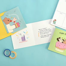 Load image into Gallery viewer, Monolike PAPER THINGS L , Happy and Lucky Birthday 6P A SET - Greeting card, Folding card, Cards Assortment, Birthday, Thinking of You, 6 cards + 6envelopes, 135x135mm