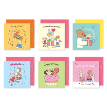 Load image into Gallery viewer, Monolike PAPER THINGS L , Happy and Lucky Birthday 6P A SET - Greeting card, Folding card, Cards Assortment, Birthday, Thinking of You, 6 cards + 6envelopes, 135x135mm
