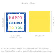 Load image into Gallery viewer, Monolike PAPER THINGS L , POP POP BIRTHDAY 6P B SET - Greeting card, Folding card, Cards Assortment, Birthday, Thinking of You, 6 cards + 6envelopes, 135x135mm