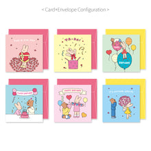 Load image into Gallery viewer, Monolike PAPER THINGS L , Happy and Lucky Birthday 6P B SET - Greeting card, Folding card, Cards Assortment, Birthday, Thinking of You, 6 cards + 6envelopes, 135x135mm