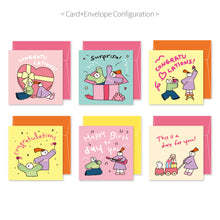 Load image into Gallery viewer, Monolike PAPER THINGS L , Olly Molly Birthday 6P B SET - Greeting card, Folding card, Cards Assortment, Birthday, Thinking of You, 6 cards + 6envelopes, 135x135mm