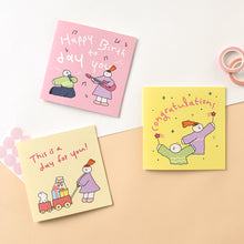 Load image into Gallery viewer, Monolike PAPER THINGS L , Olly Molly Birthday 6P B SET - Greeting card, Folding card, Cards Assortment, Birthday, Thinking of You, 6 cards + 6envelopes, 135x135mm