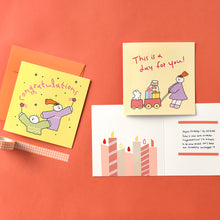 Load image into Gallery viewer, Monolike PAPER THINGS L , Olly Molly Birthday 6P B SET - Greeting card, Folding card, Cards Assortment, Birthday, Thinking of You, 6 cards + 6envelopes, 135x135mm