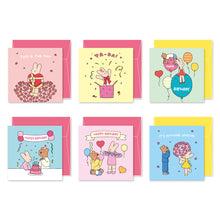 Load image into Gallery viewer, Monolike PAPER THINGS L , Happy and Lucky Birthday 6P B SET - Greeting card, Folding card, Cards Assortment, Birthday, Thinking of You, 6 cards + 6envelopes, 135x135mm