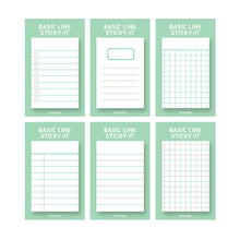 Load image into Gallery viewer, Monolike Basic Line Green Sticky-it - 6p Set Self-Adhesive Memo Pad 50 Sheets