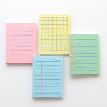 Load image into Gallery viewer, Monolike Memopad Boldline Color design SET - 4 Packs, 4 Different Designs, 100 Sheets Per Pad, Total 400 Sheets, Note pads, Writing pads, 3.15 x 4.17 Inches
