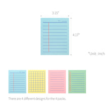 Load image into Gallery viewer, Monolike Memopad Boldline Color design SET - 4 Packs, 4 Different Designs, 100 Sheets Per Pad, Total 400 Sheets, Note pads, Writing pads, 3.15 x 4.17 Inches
