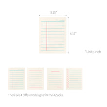 Load image into Gallery viewer, Monolike Memopad Boldline design SET - 4 Packs, 4 Different Designs, 100 Sheets Per Pad, Total 400 Sheets, Note pads, Writing pads, 3.15 x 4.17 Inches
