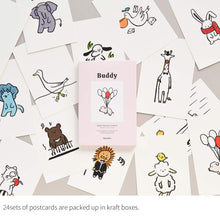 Load image into Gallery viewer, Monolike Buddy Postcards - mix 24 pack, unique and cute 24 animal Postcards