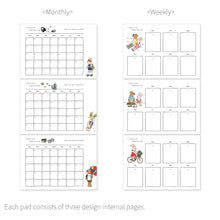 Load image into Gallery viewer, Monolike Happy and Lucky A4 Monthly + Weekly Planner pad, Camera + Bicycle SET - Academic Planner, Weekly & Monthly Planner, To-do list, Note pad, Scheduler