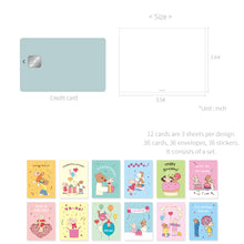 Load image into Gallery viewer, Monolike Day-by-day Card, Happy and Lucky Birthday - Mix 36 Mini Postcards, 36 envelopes, 36 stickers Package
