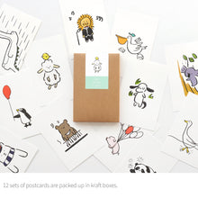 Load image into Gallery viewer, Monolike Buddy Postcards - mix 12 pack, unique and cute 12 animal postcards