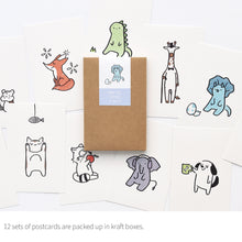 Load image into Gallery viewer, Monolike Buddy ver.2 Postcards - mix 12 pack, unique and cute 12 animal postcards