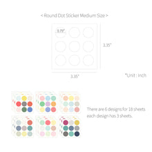 Load image into Gallery viewer, Monolike Circle Stickers - Shuffle Round Dot Sticker Medium Size Set, 6 Type Stickers 18 Sheets