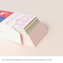 Load image into Gallery viewer, Monolike Day-by-day Card, Story town Ver.1 - Mix 36 Mini Postcards, 36 envelopes, 36 stickers Package